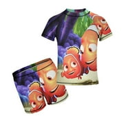 Finding Nemo Boys 2-Piece Swimsuit Set, Short Sleeve Rash Guard \u0026 Swim Trunks